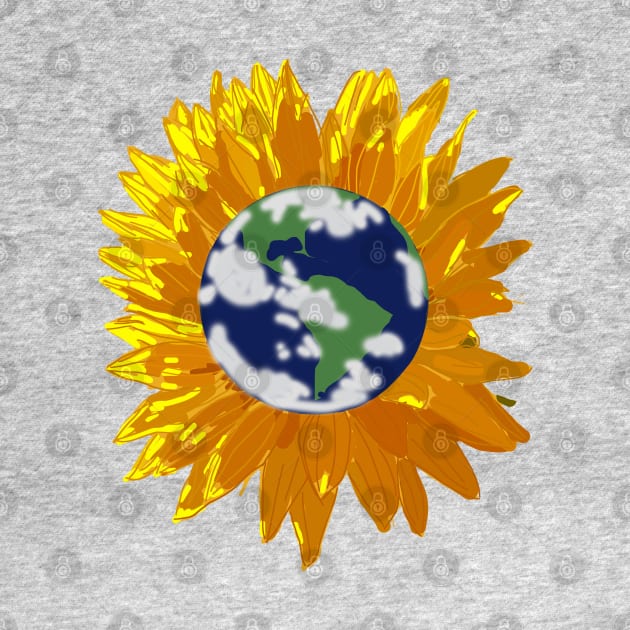 Sunflower with Green and Blue Planet Earth Center by ellenhenryart